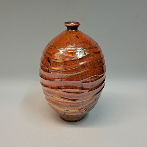 Click to view detail for BS-031 Raku Vessel Small Bottle-Shape Textured 8x5x5 $215